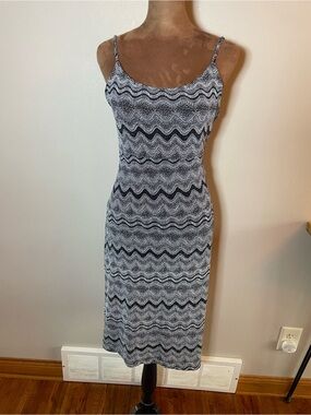 Vintage Studio Y Black & Silver Beaded Wave-Print Midi Slip Dress